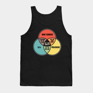 Funny Venn Diagram: Preachers, DJ's, and Bank Robbers Tank Top